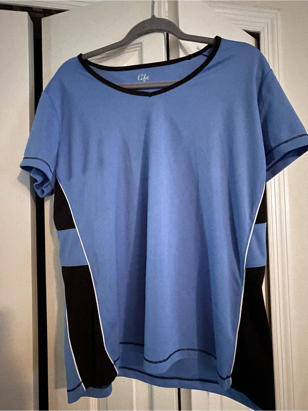 Women's Blue Short-Sleeve Tee with Black Contrast Panels